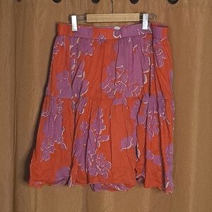 Old Navy Orange and Lavender Floral Tiered Cotton Skirt. Size L